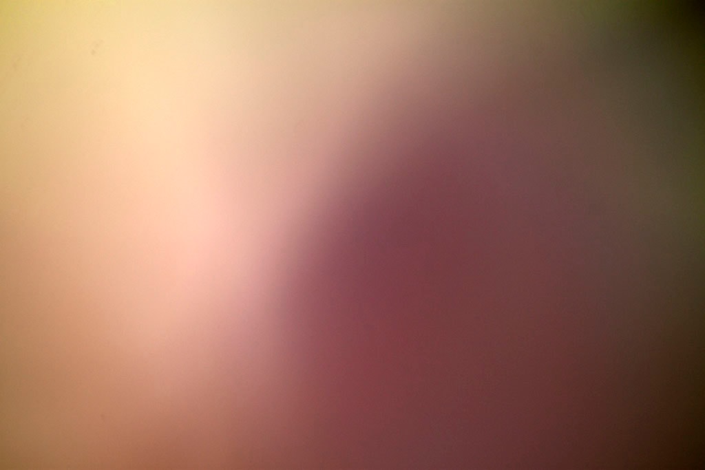 Maui, Hawaii 2018 — soft warm gradient abstract, pale yellow-cream left with large muted mauve-purple form center-right on olive-grey ground